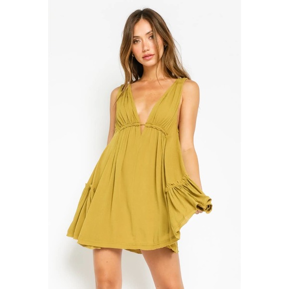 Olivaceous Dresses & Skirts - Olivaceous Plunge Neck Gauze Dress